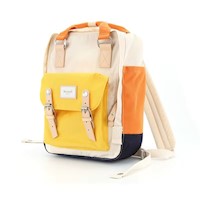 Himawari - Mochila escolar o viaje porta Laptop Crema Amarillo Naranja