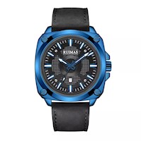 Reloj Hombre Ruimas Acero Azul Negro y Cuero Negro RUI-35