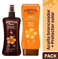 Set Aceite Bronceador FPS 4 240Ml + Loción Protector FPS 30 240Ml Hawaiian Tropic Carrot