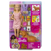 Muñeca Barbie y Cachorros Recién Nacidos