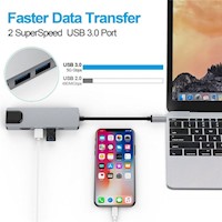 Adaptador Tipo C 5 Puertos 2 Usb 3.0 Hdmi Rj45 Lan Tipo C