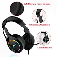 Audífono Gamer RGB GAMENOTE doble Jack 3.5mm + USB Havit H2232D, Color Negro