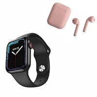 Pack Smartwatch HW37 Plus Negro y Audifono I12 Rosado