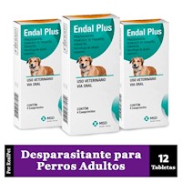 Pack x3 Desparasitante Perros Endal Plus x 12 Tabletas