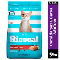 Comida para Gato Adulto Ricocat Carne Salmón y Leche 9 kg