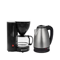 Combo Cafetera Electrica 6 Tazas ICM608N + Hervidor metálico 1.8 litros ke1801