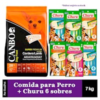 Canbo Perro Adulto Pequeño Cordero 7 kg + Churu 6 Sobres Variados