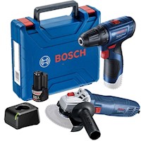 Taladro Atornillador 3/8" 12V 1 Bat + Amoladora 4 1/2" 710W Bosch 0615.A00.25A-000