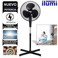 Ventilador de Pedestal de 16" y 3 Velocidades Ilumi IL-16 Negro 45W