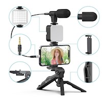 Kit de Grabación Tripode Micrófono Control Luz Led Soporte Vlogger