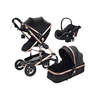 COCHE DE BEBE DE LUJO 3 EN 1 ELEGANTE CON ASIENTO DE HUEVITO Negro - Negro