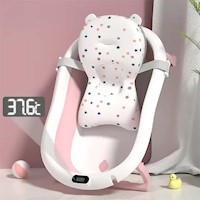 BAÑERA PARA BEBE PLEGABLE CON TERMOMETRO Y COJIN PREMIUM - ROSADO