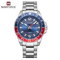 Reloj Hombre Naviforce Acero Plateado, Azul y Rojo NAV-63