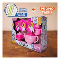 Pack2 Set de Accesorios de Cocina con Teteras Platos y Cubiertos para Juego Y+Papel Regalo