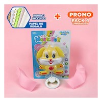 Pack4 Cascabel Musical Amarillo con Diseno de Conejo para Bebe Y+Papel Regalo