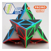 Pack6 Coleccion Cubo Magico Triangular 3x3 Color Negro Borde de Color Para Niños Y+Papel Regalo