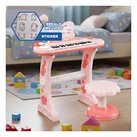 Piano de Juguete Infantil con Microfono y Silla Rosado para Diversion Y+Regalo Sticker