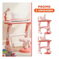 Pack2 Teclado Musical Infantil con Microfono y Silla Rosado para Explorar Sonidos