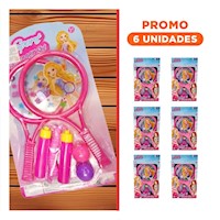 Pack6 Set de Raquetas y Dos Pelotas con Cuerda Rosado para Diversion