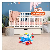 Pack2 Aeronave Giratoria Azul Jalador para Ninos con Diseno Ligero Y+Regalo Sticker