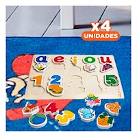 Pack4 Aprendizaje Educativo de Rompecabezas con Vocales y Colores Y+Regalo Sticker