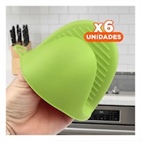 Pack6 Manoplas Cocina de Silicona Verde para Hogar y Alimentos 7,3x9,5cm Y+Regalo Sticker
