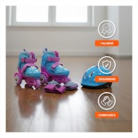 Equipo Patines Kids Ollie Celeste y Lila T31-34 con Casco Patinaje Lineal Y+Papel Regalo