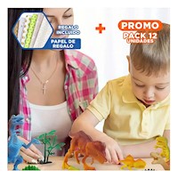 Pack12 Conjunto de Dinosaurios Mixto con Accesorios para Juego Creativo Y+Papel Regalo