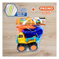 Pack6 Camioneta de Construccion con Excavadora de Colores para Juego Infantil Y+Papel Regalo