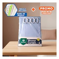Pack4 Cortina funcional para Ducha con Patron Triangulos y Color Celeste 180x180 Y+Papel Regalo