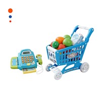 Registradora de Supermercado con Carrito Pequeno Celeste para Juego Hogar Y+Papel Regalo