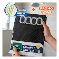 Pack6 Cubierta de Ducha con Patron Triangulos y Fondo Negro 180x180cm Y+Papel Regalo