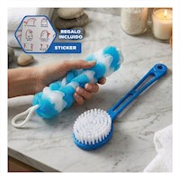 Kit Funcional de Ducha con Esponja y Cepillo en Color Celeste Domestico Y+Regalo Sticker