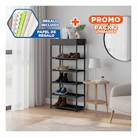Pack2 Zapatera Practica de 6 Niveles con Estante en Color Negro de Uso Habitual Y+Papel Regalo