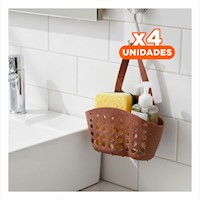 Pack4 Receptaculo Colgante Marron para Organizar Esponjas y Accesorios 19x15cm