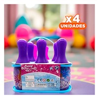 Pack4 Competencia Bolos Educativo 10 Pines y 2 Bolas Rosado y Morado