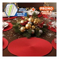 Pack6 Cubierta Circular para Comedor con Color Rojo Pajita Mate Y+Papel Regalo