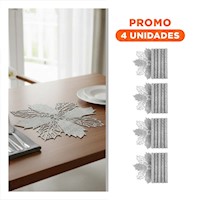 Pack4 Lote Decoracion 6 Individuales Flor de Pina Plateado 42x42 cm Y+Regalo Sticker
