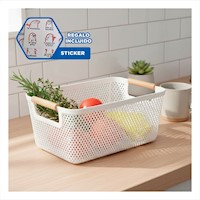 Contenedor Práctico Malla con Asas de Madera Blanco para Uso Diario Y+Regalo Sticker