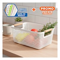 Pack6 Organizador Práctico Malla con Asas de Madera Blanco para Dormitorio Y+Papel Regalo