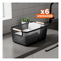 Pack6 Cesta Versatil de Malla con Asas de Madera Negro para Organizar Y+Regalo Sticker