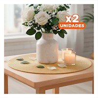 Pack2 Individual de Mesa Circular Dorado Pajita Brilloso de Dimensiones 38x38 Y+Regalo Sticker