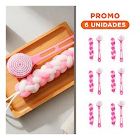 Pack6 Conjunto Domestico de Ducha con Esponja y Cepillo en Color Rosado