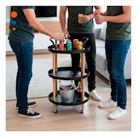 Mesa Carrito 3 Niveles Circular con Asa Negro Para Organizacion y Hogar