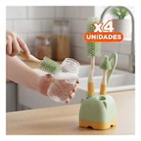 Pack4 Herramientas para Bebe 4 Pzs Verde Base Osito para Higiene de Biberones Facil