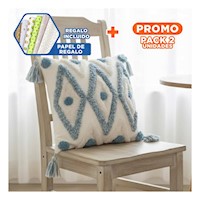 Pack2 Funda en Superficie Crema y Celeste de Poliester con Patron Boho Rombos Y+Papel Regalo