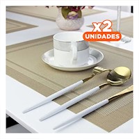 Pack2 Coleccion Individual Rectangular 6 Piezas con Borde Rayas Dorado Hogar Y+Regalo Sticker