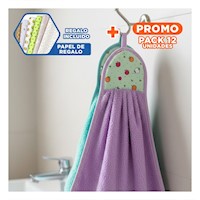 Pack12 Combo Toallas de Mano 2 Piezas Morado y Verde Agua Colgador Durable Y+Papel Regalo