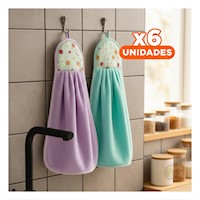 Pack6 Combo 2 Toallas de Mano Morado y Verde Agua Colgador Practico 28x38cm Y+Regalo Sticker