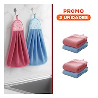 Pack2 Juego Suave 2 Piezas Fucsia y Azul Panos Colgador 28x38cm